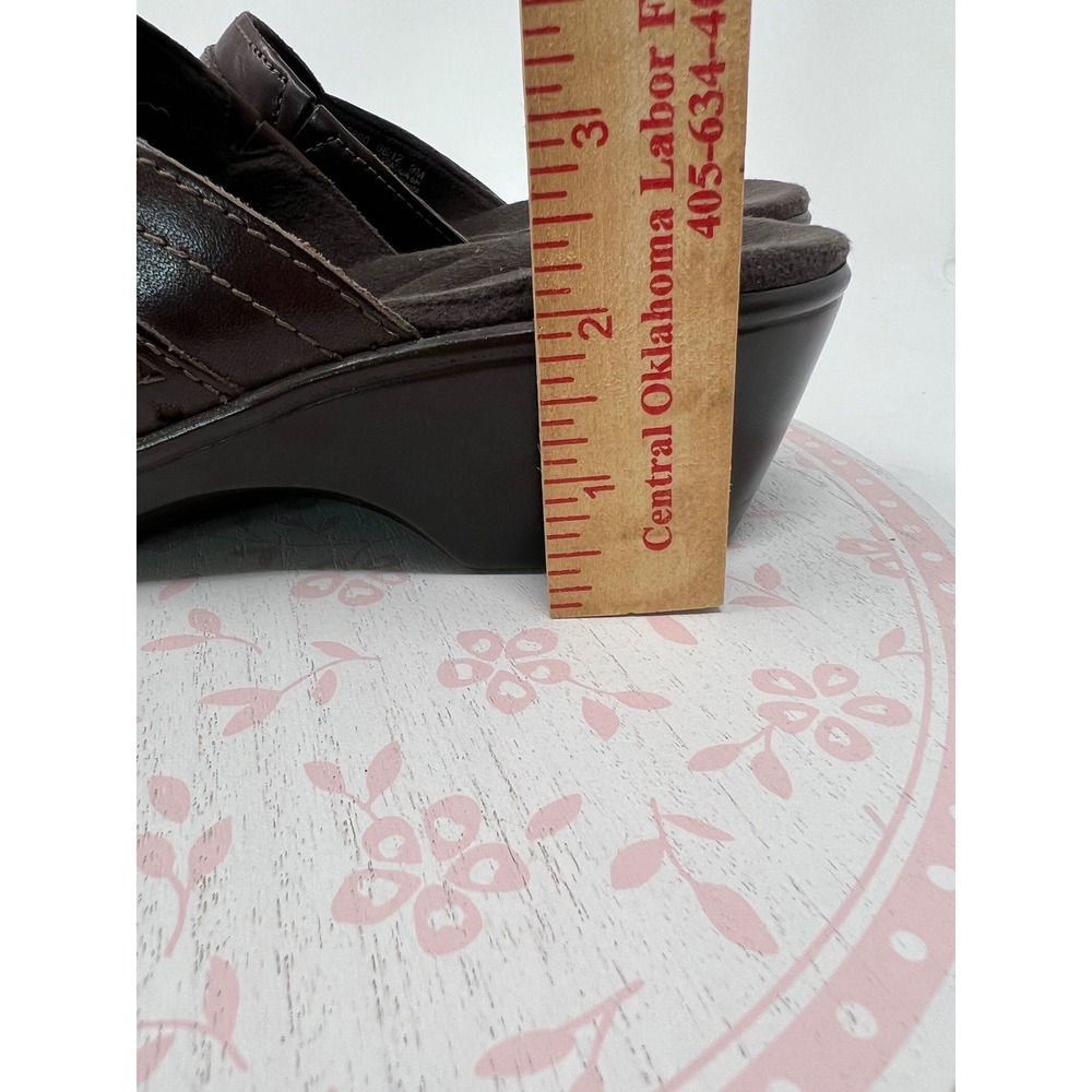 CLARKS Bendables Mules Women 9M Brown Leather Wedge Slide Stitch 62890 Cushioned - Picture 6 of 15